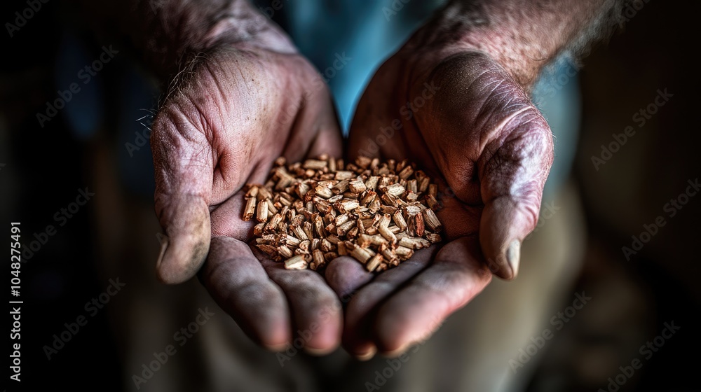 Hands Holding Wood Chips in Natural Light Hands Holding Wood Chips in Natural Light