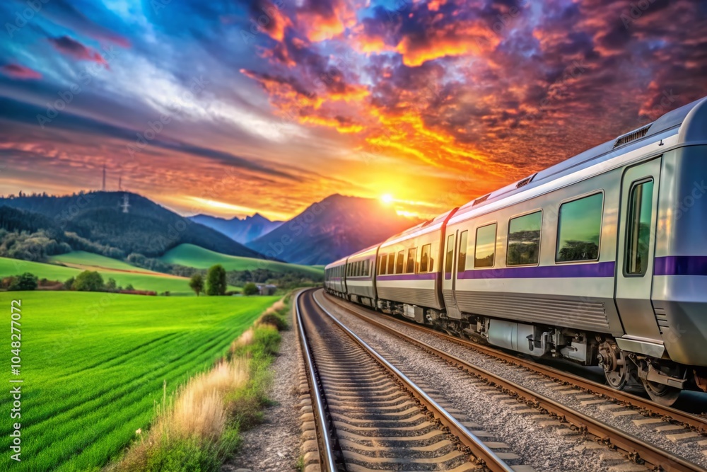 Silhouette of a Train Against a Sunset Skyline - Slow Leisurely Travel Future Concept Silhouette of a Train Against a Sunset Skyline - Slow Leisurely Travel Future Concept