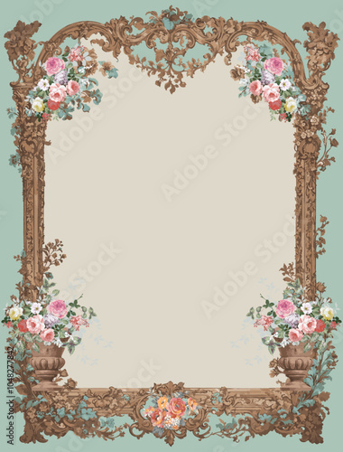 Vintage decorative baroque floral frame with flower vase illustration