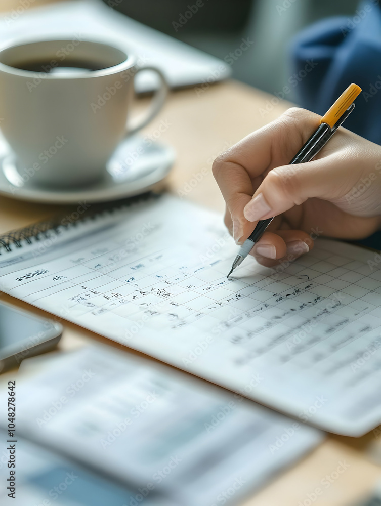 Schedule. A close-up of a person marking a work planner using pen Schedule. A close-up of a person marking a work planner using pen