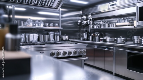 Modern Stainless Steel Kitchen with Range and Cabinets