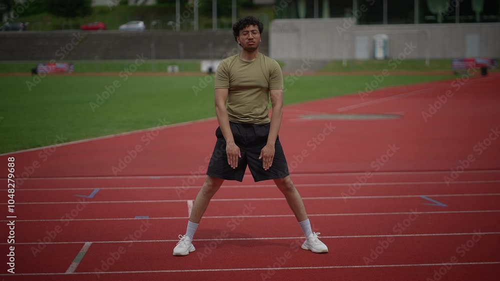 A dedicated young athlete trains hard on the track to improve skills and performance A dedicated young athlete trains hard on the track to improve skills and performance