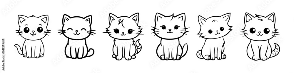 Fototapeta premium Coloring book page set of kitten for baby vector isolated on white background