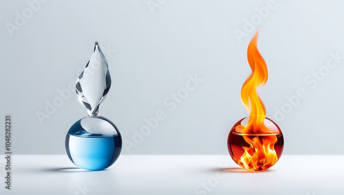 fire ice concept representing peace vs war joy vs sorrow beauty vs ugliness