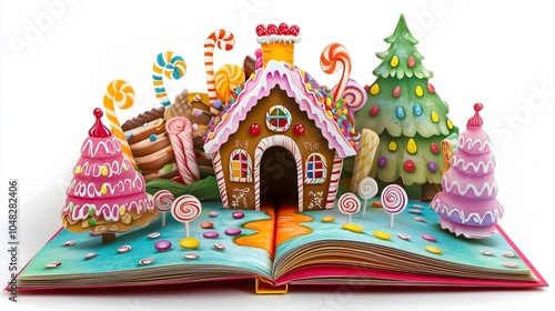Pop-Up Fairy Tale Book with Gingerbread house candy , Hansel and Gretel