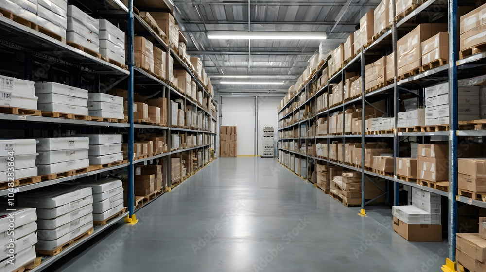 Fototapeta premium warehouse shelves with books, ai generated