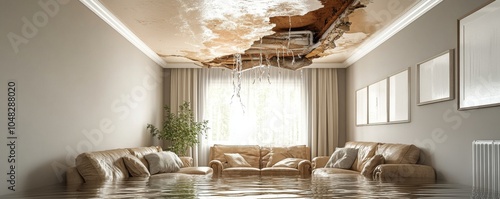 Water Leak from Cracked Pipeline Staining Ceiling and Furniture