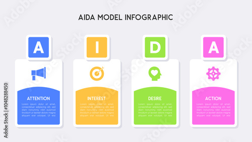 AIDA Model Infographic Explaining Marketing Funnel with Icons