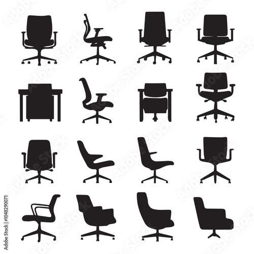Set of house furniture silhouette Chair, sofa, table, bed, dresser, wardrobe, bookshelf, dining table, armchair, desk, cabinet vector in white background