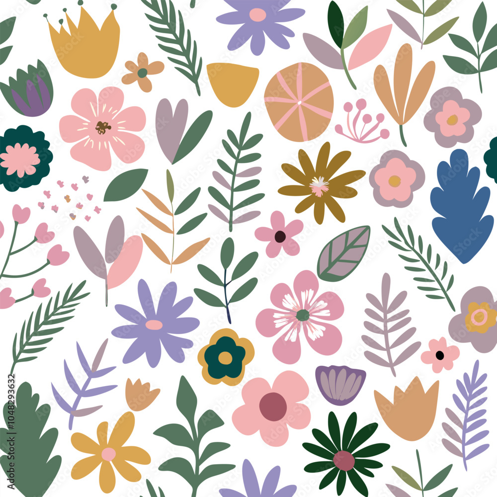 Abstract seamless flowers pattern, vector illustration wildflowers botanical elements design for website, fabric, bendin. Abstract seamless flowers pattern, vector illustration wildflowers botanical elements design for website, fabric, bendin.