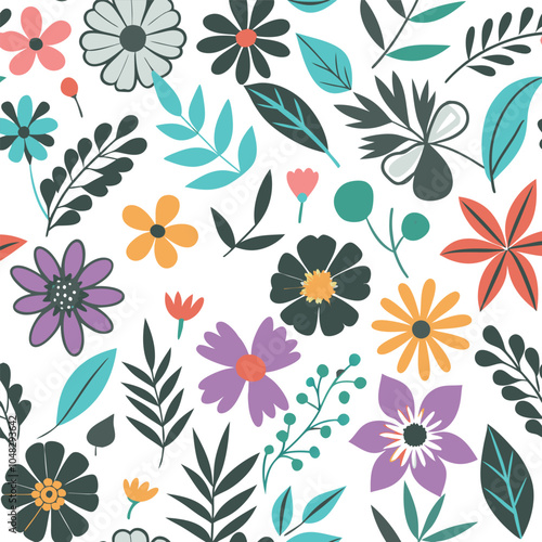 Abstract seamless flowers pattern, vector illustration wildflowers botanical elements design for website, fabric, bendin. photo