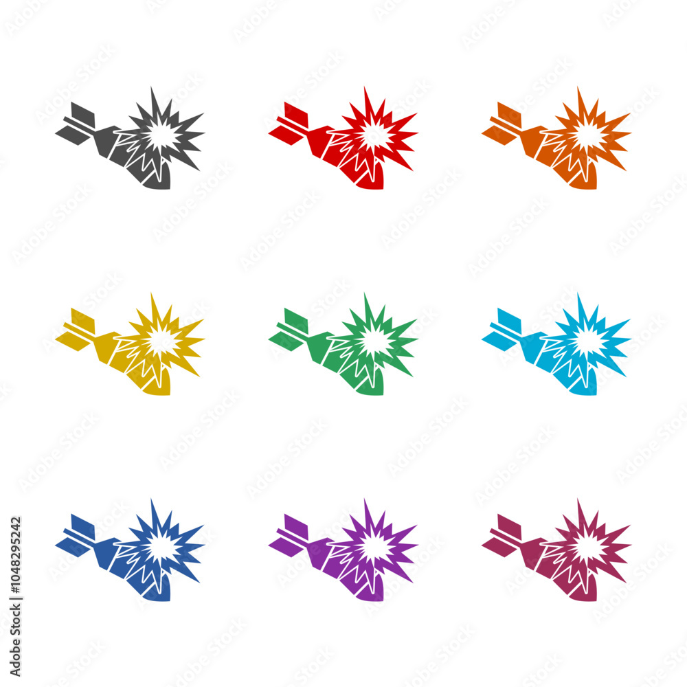 Bomb explosion icon isolated on white background. Set icons colorful Bomb explosion icon isolated on white background. Set icons colorful