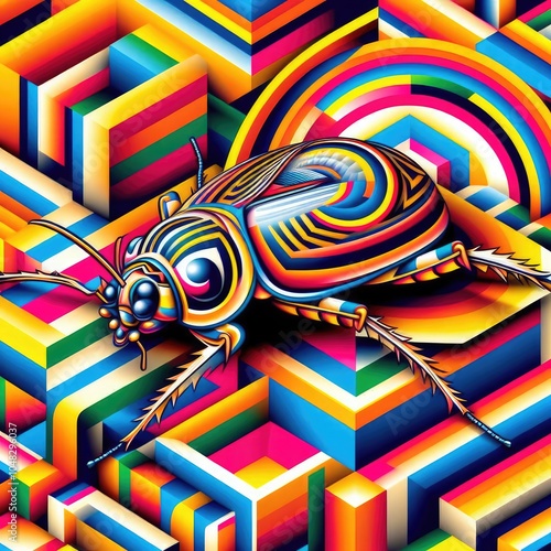 Fototapeta Naklejka Na Ścianę i Meble -  Abstract composition with a cockroach. Vibrant abstract geometric pop art illustration.