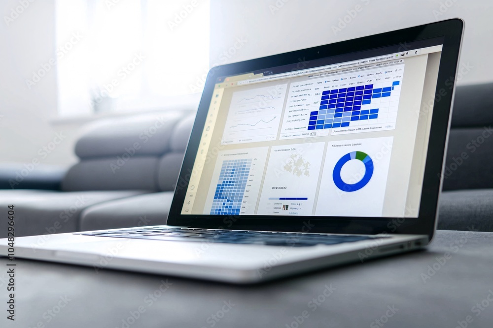 Fototapeta premium Laptop displaying a content management system (CMS) interface, website backend design, seamless content creation.