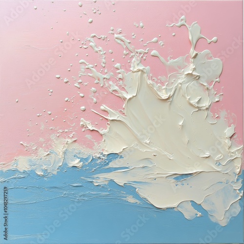Abstract art piece featuring textured paint in pastel colors on a smooth surface