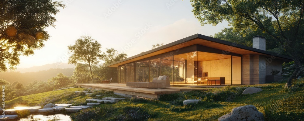 Newly constructed house in a scenic setting. Newly constructed house in a scenic setting.