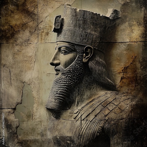 Ancient Stone Relief of a Royal Figure - Persian King Detailed Historical Wall Art