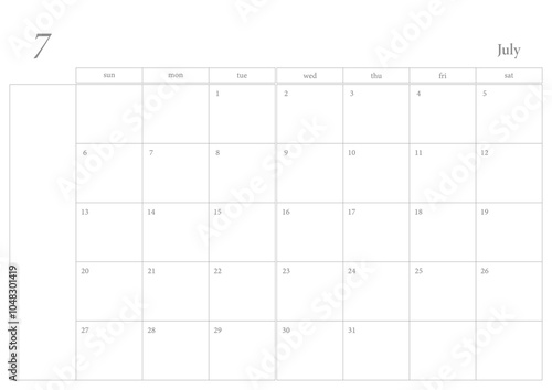 Calendar PNG, 7, July, 2025