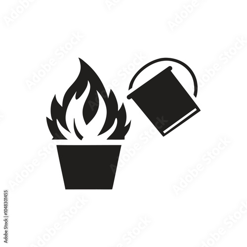 Water bucket extinguishing a fire icon on white background