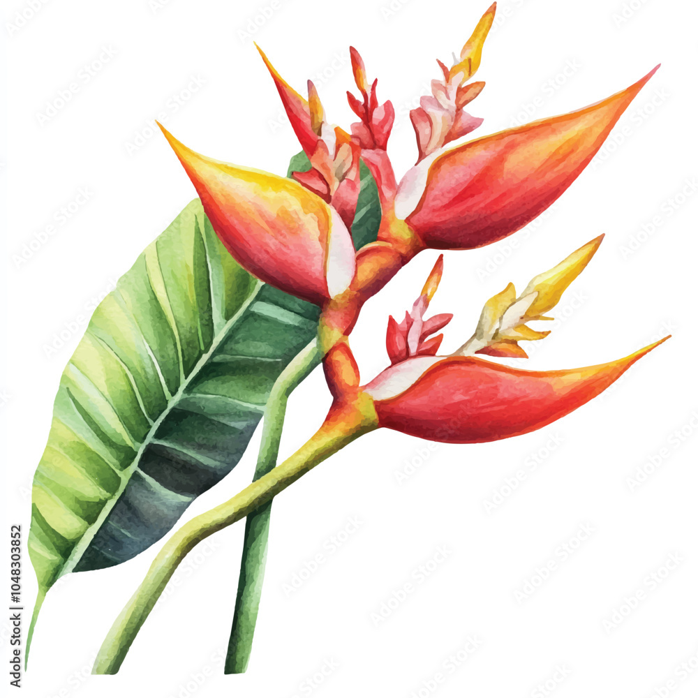 Fototapeta premium Heliconia flower watercolor clipart illustration