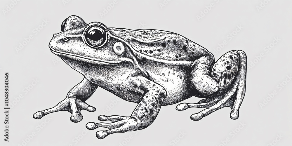 Naklejka premium A detailed black and white illustration of a frog