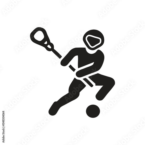 Lacrosse Player With Stick And Ball Vector Icon on white background
