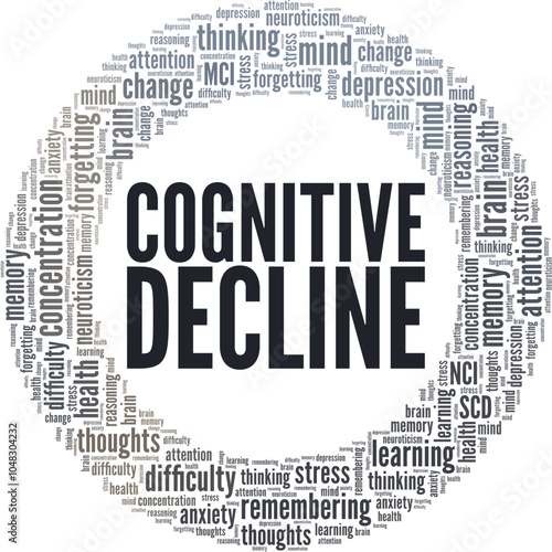 Cognitive Decline word cloud conceptual design isolated on white background.