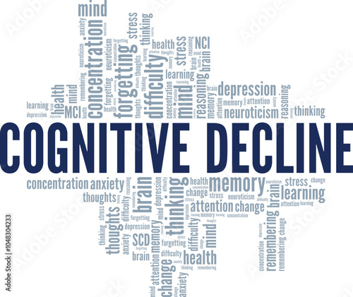 Cognitive Decline word cloud conceptual design isolated on white background.