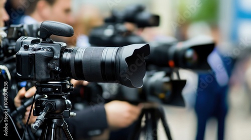 Close-up of a DSLR Camera with a Long Lens on a Tripod photo