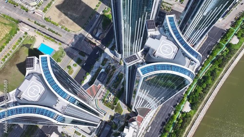 Aerial view of high-rise apartment construction site around Songdo Waterfront, Incheon, South Korea photo