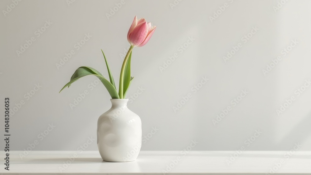 Stylish Desk with Tulip in Modern Vase - Perfect for Contemporary Workspaces Stylish Desk with Tulip in Modern Vase - Perfect for Contemporary Workspaces