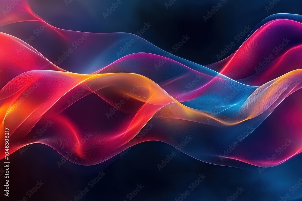 Lively colorful backdrop displaying blue, red, and yellow wave patterns with radiant effects set against a dark canvas Lively colorful backdrop displaying blue, red, and yellow wave patterns with radiant effects set against a dark canvas