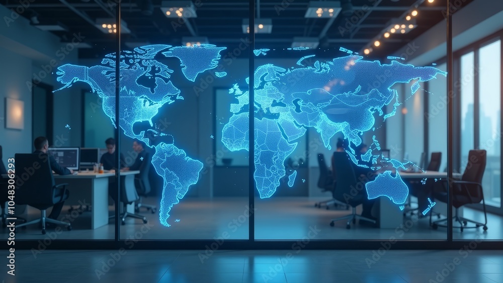 Holographic World Map Display in Modern Corporate Environment Holographic World Map Display in Modern Corporate Environment
