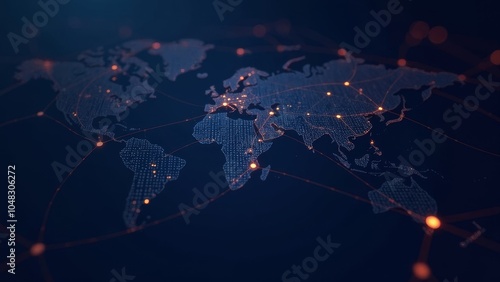 Dynamic Digital Network Map Illustrating Global Connectivity