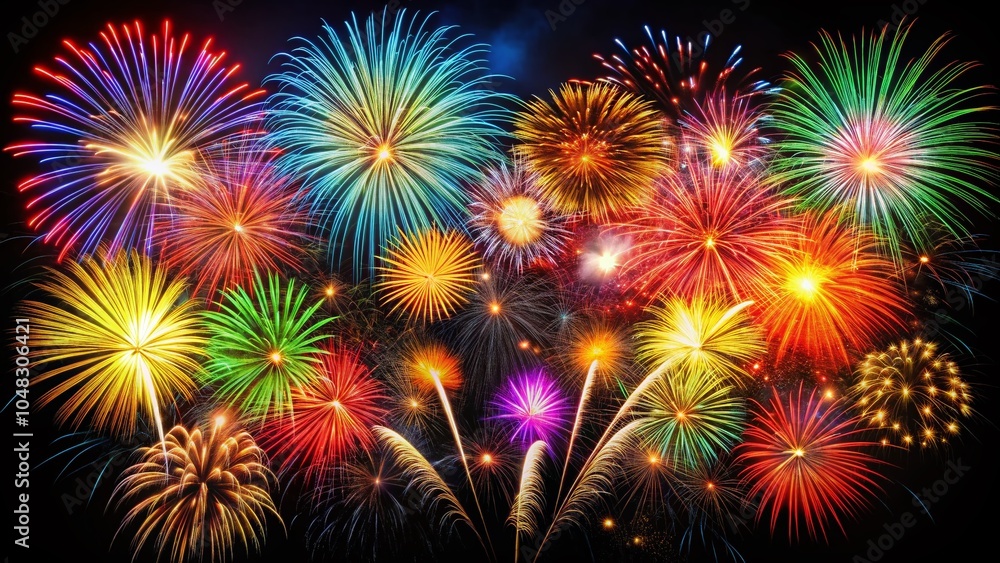 Fototapeta premium Vibrant Fireworks Display in Stunning Colors Against a Black Background for Celebrations and Events