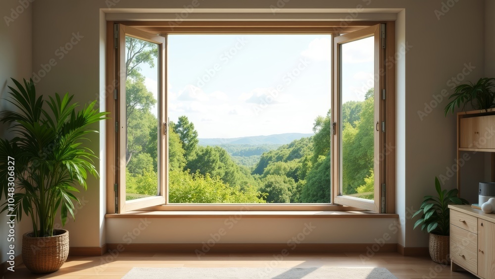 Inviting Natural Landscape Through Open Window: A Fresh Workspace Experience