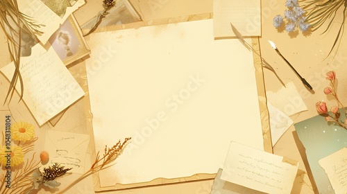 Vintage Writing Desk With Old Letters and Flowers