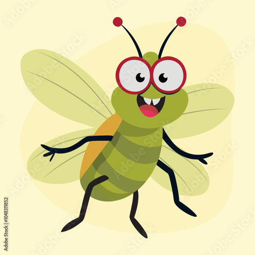 Fly cartoon isolated. Cute and funny fly insect vector illustration cartoon. Housefly insect and cartoon black fly insect flat style. Funny little cartoon fly insect with big googly eyes.