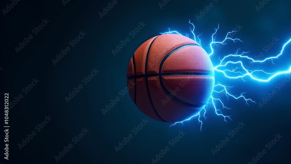 Obraz premium A basketball glowing with blue lightning bolts, capturing the intensity and speed of the game