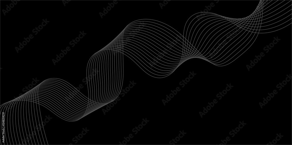 Abstract black background with whit line. Modern template abstract design flowing particles digital frequency track equalizer. abstract wave line for banner, wallpaper background with wave design Abstract black background with whit line. Modern template abstract design flowing particles digital frequency track equalizer. abstract wave line for banner, wallpaper background with wave design