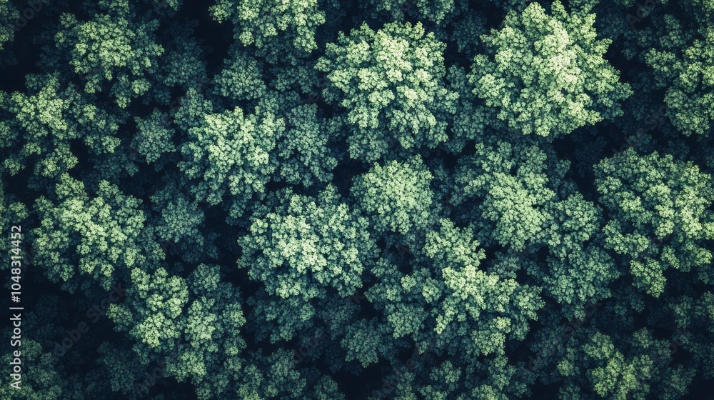 A forest with many trees and a dark background