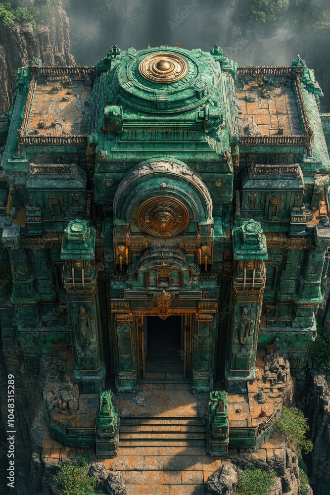 An ancient, ornate temple structure nestled among rocky cliffs, showcasing intricate designs. An ancient, ornate temple structure nestled among rocky cliffs, showcasing intricate designs.