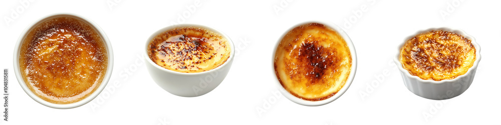 Set of French crème Brulé with caramelized sugar, isolated on a transparent background. Set of French crème Brulé with caramelized sugar, isolated on a transparent background.