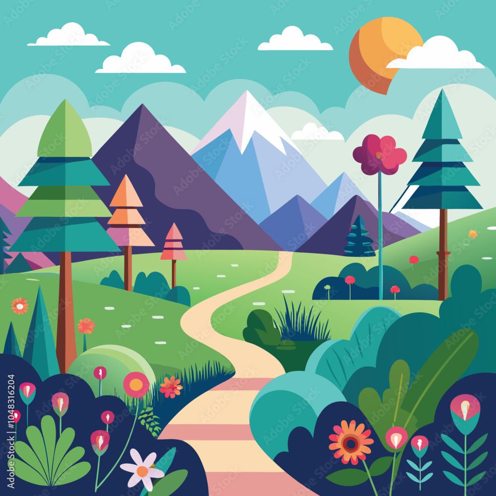 landscape with trees and flowers landscape with trees and flowers