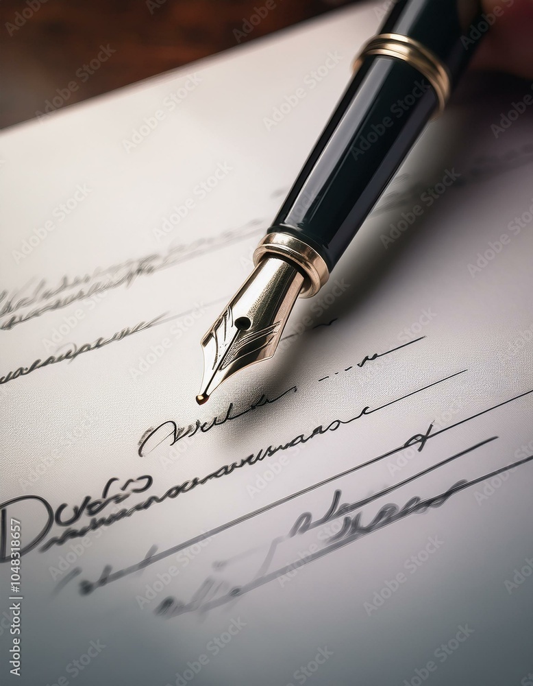 Fototapeta premium Close-Up of Fountain Pen Writing 'Diagnosis' on Crisp White Paper