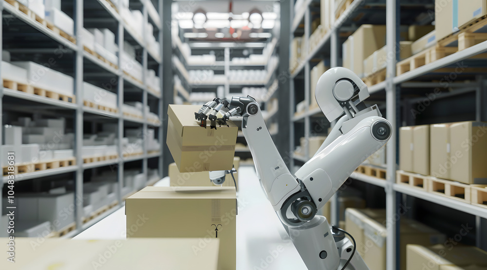 A robotic arm on a factory packaging line A robotic arm on a factory packaging line