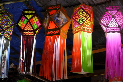 Photography Series of colourful aakash kandil lights displayed in Pune city area, during Diwali Festival