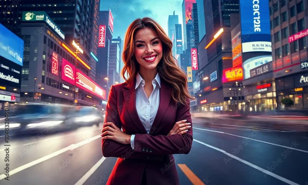 business woman in the middle of busy city