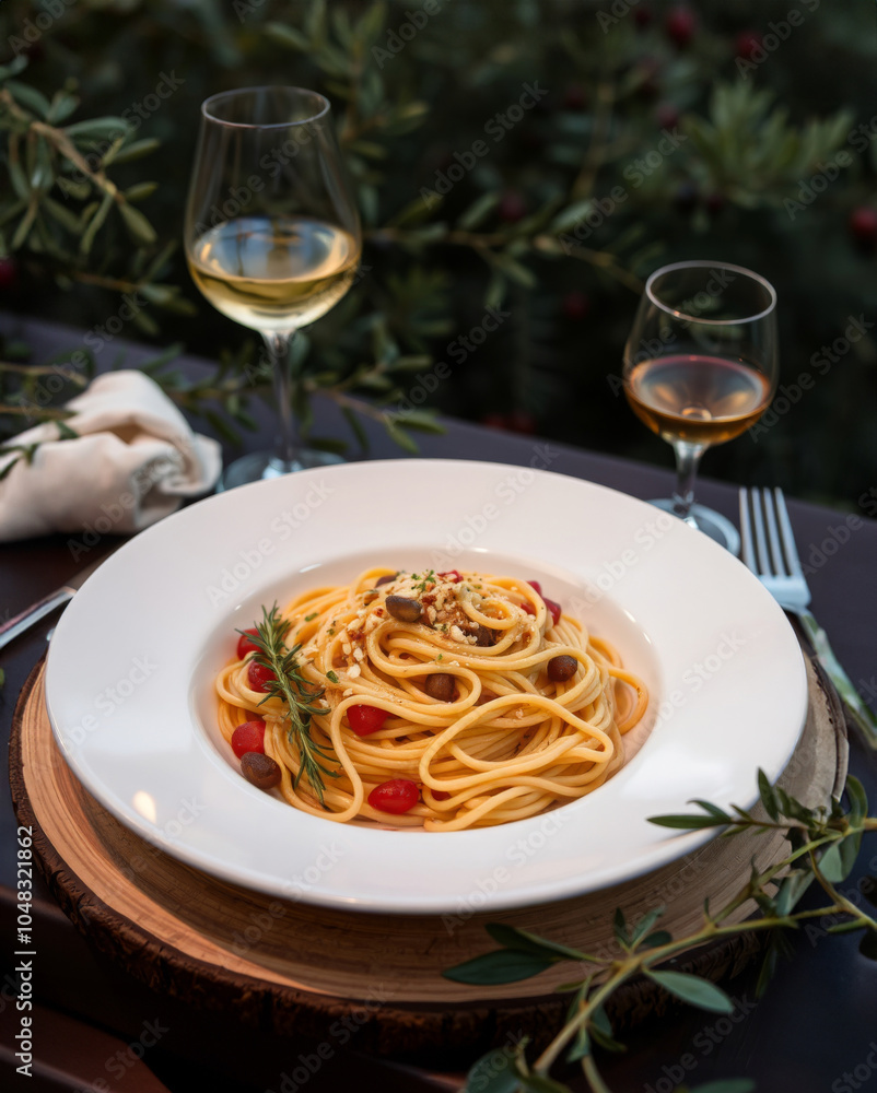serving pasta in a restaurant, Italian food serving pasta in a restaurant, Italian food