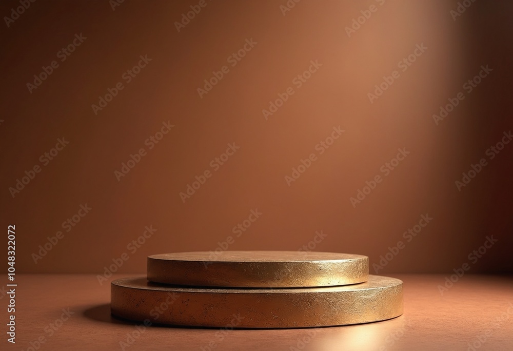 Oxidized Bronze Podium in Earthy Backdrop with Warm Lighting for Product Display Concept Oxidized Bronze Podium in Earthy Backdrop with Warm Lighting for Product Display Concept